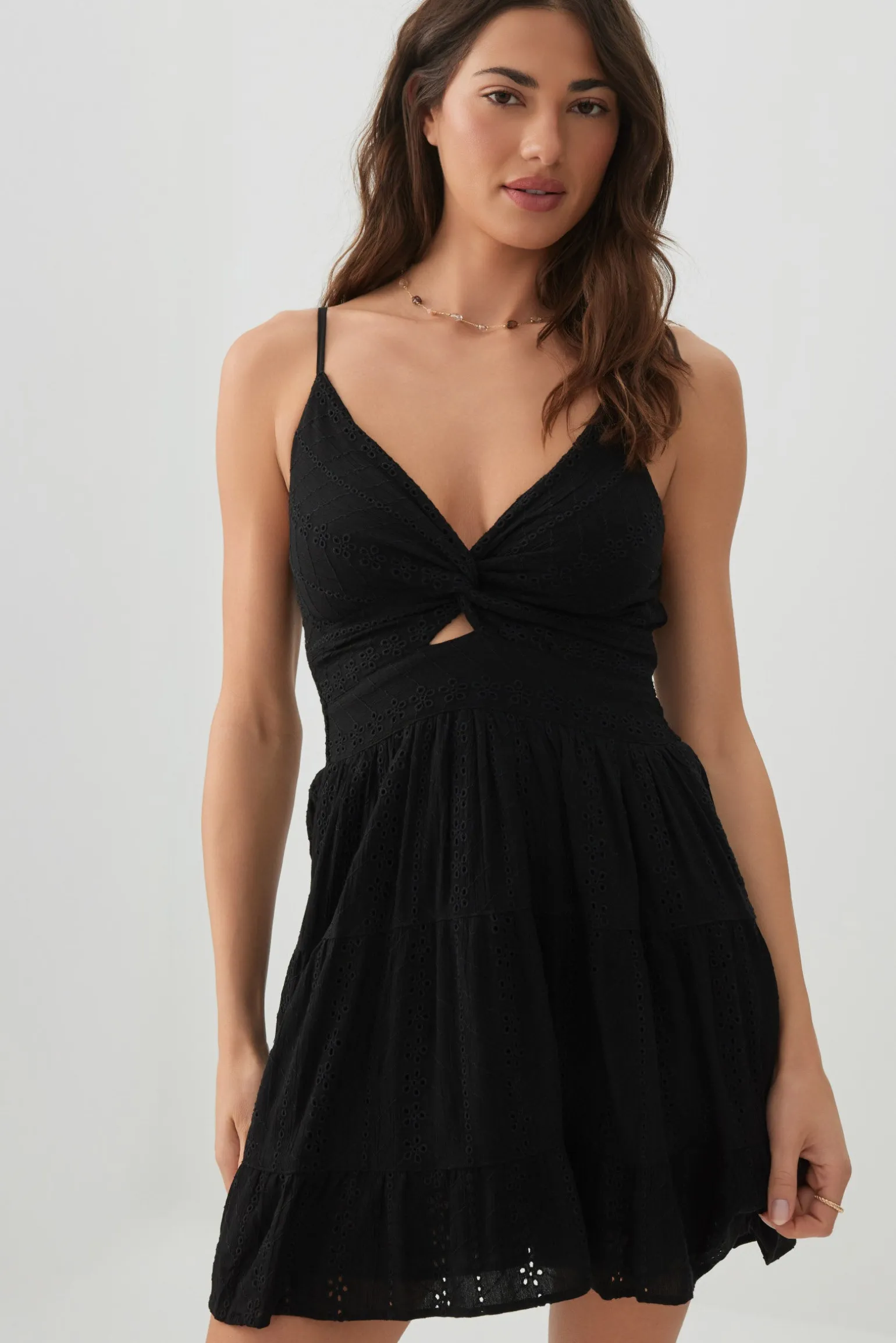 Twist Front Eyelet Mini Dress