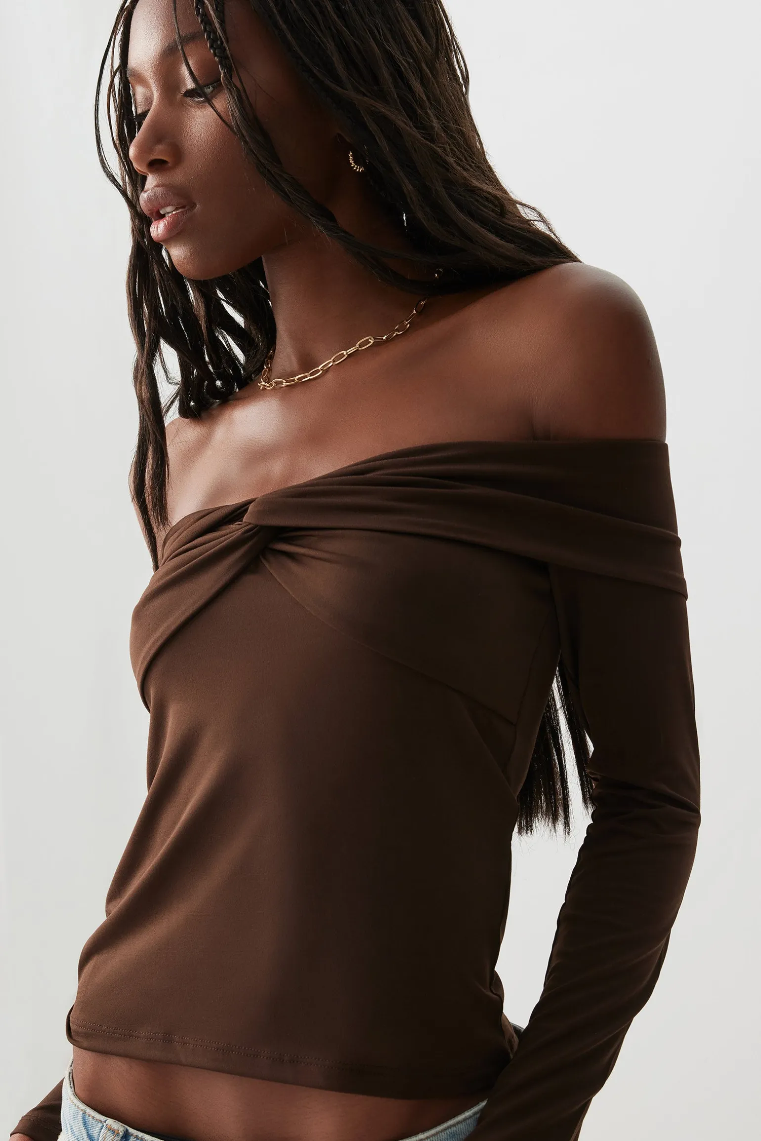 Twist Front Off Shoulder Top