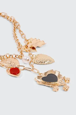 Two-Row Chunky Necklace with Heart Charms