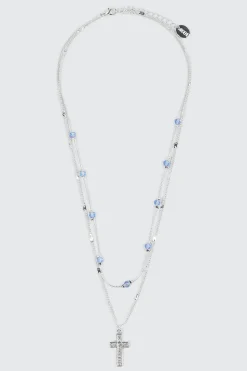 Two-Row Necklace with Cross & Beads