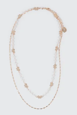 Two-Row Pearl and Bow Necklace
