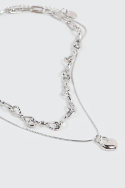 Two-Row Twist Chain & Lock Pendant Necklace