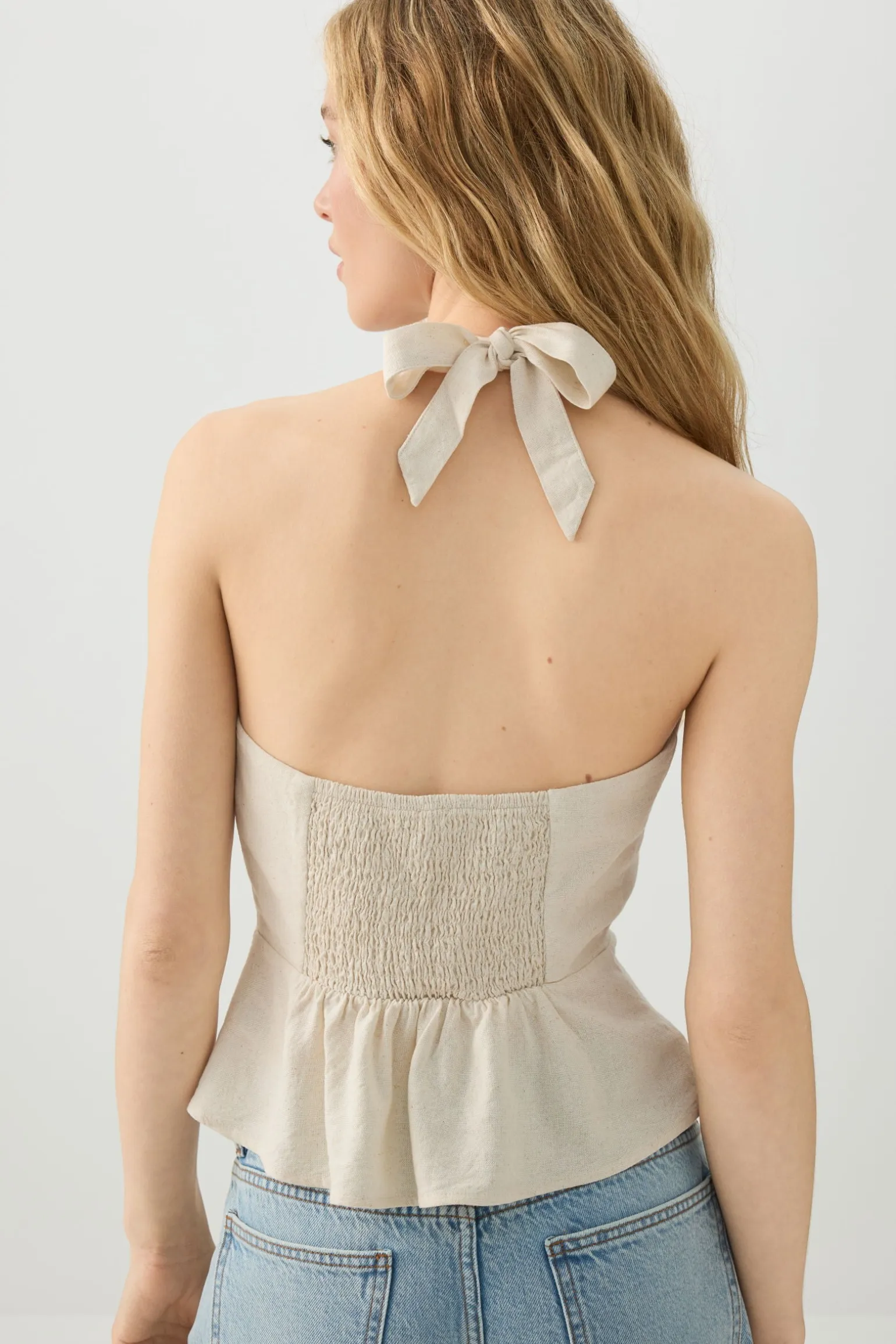 V Neck Halter Peplum Tank