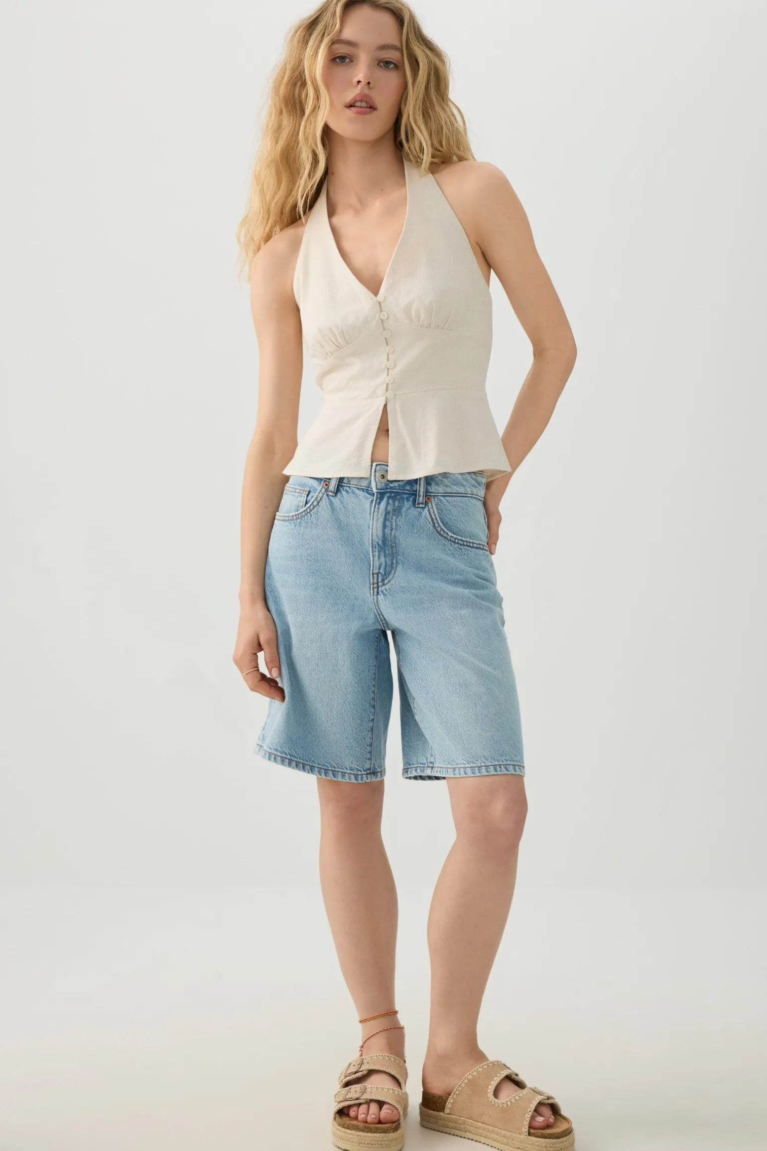 V Neck Halter Peplum Tank