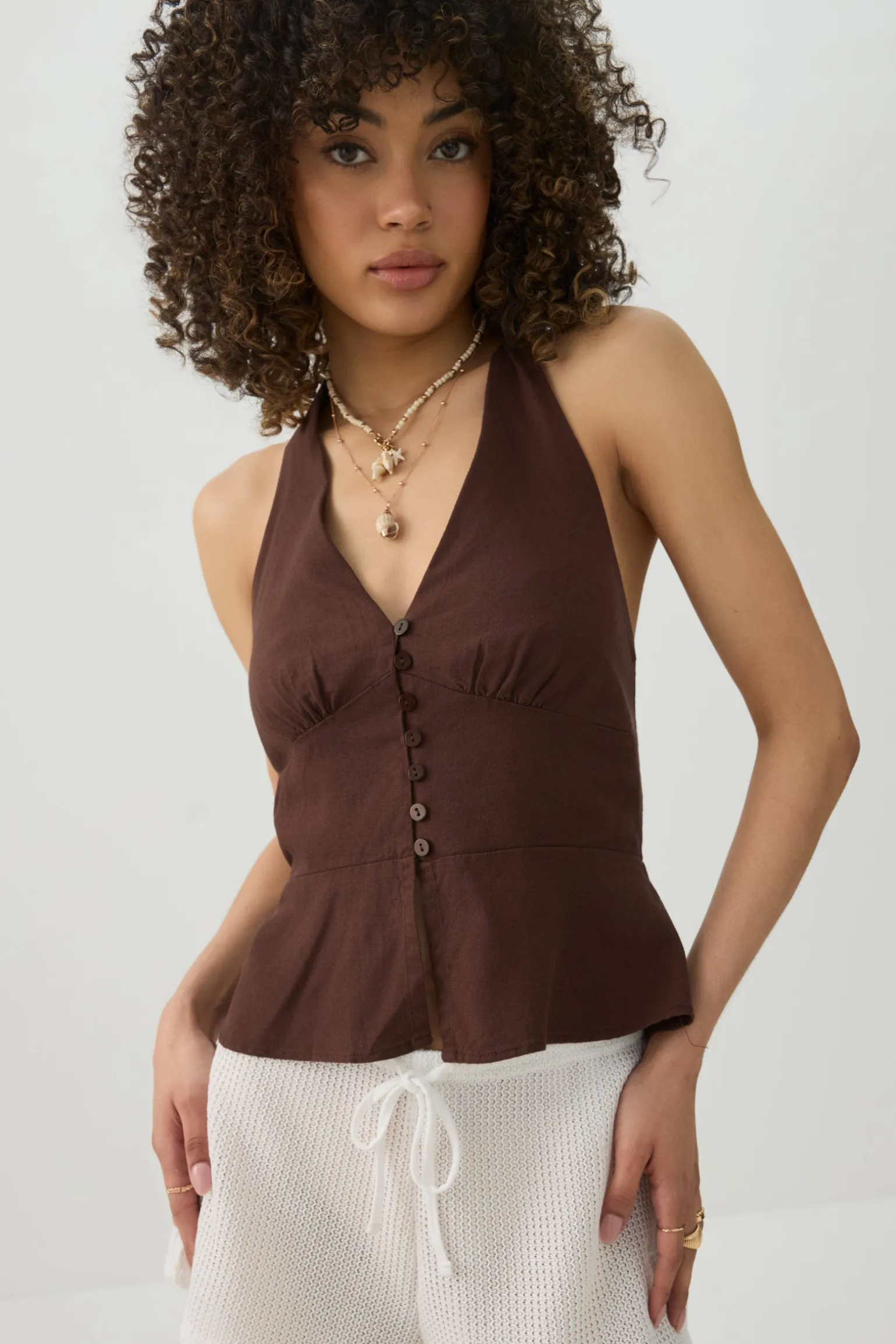 V Neck Halter Peplum Tank