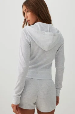 Waffle Hooded Front Zipper Top