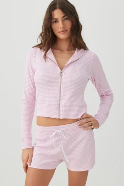 Waffle Hooded Front Zipper Top