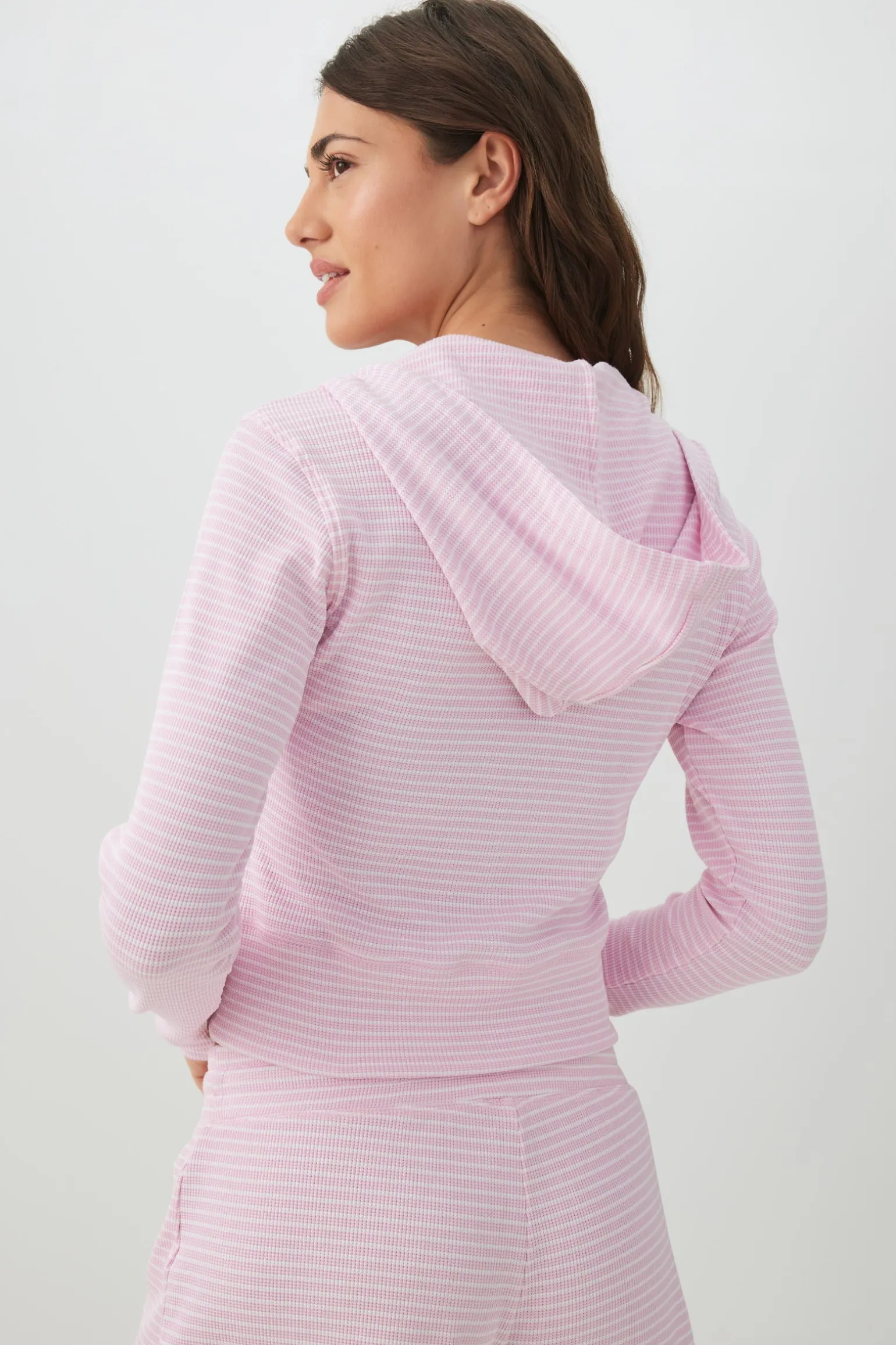 Waffle Hooded Front Zipper Top