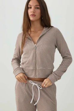 Waffle Hooded Front Zipper Top