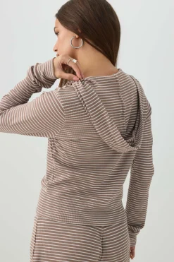 Waffle Hooded Front Zipper Top