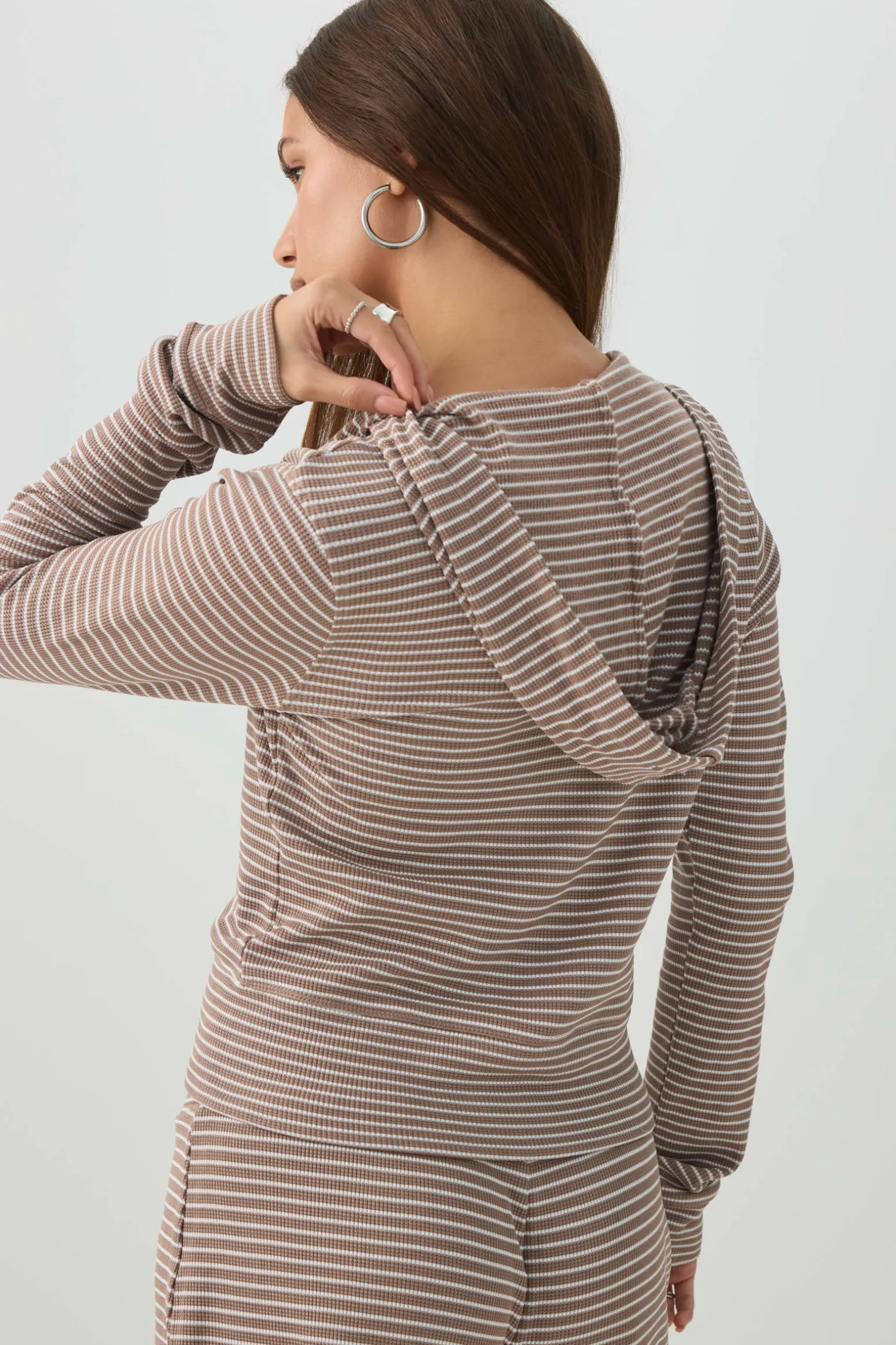 Waffle Hooded Front Zipper Top