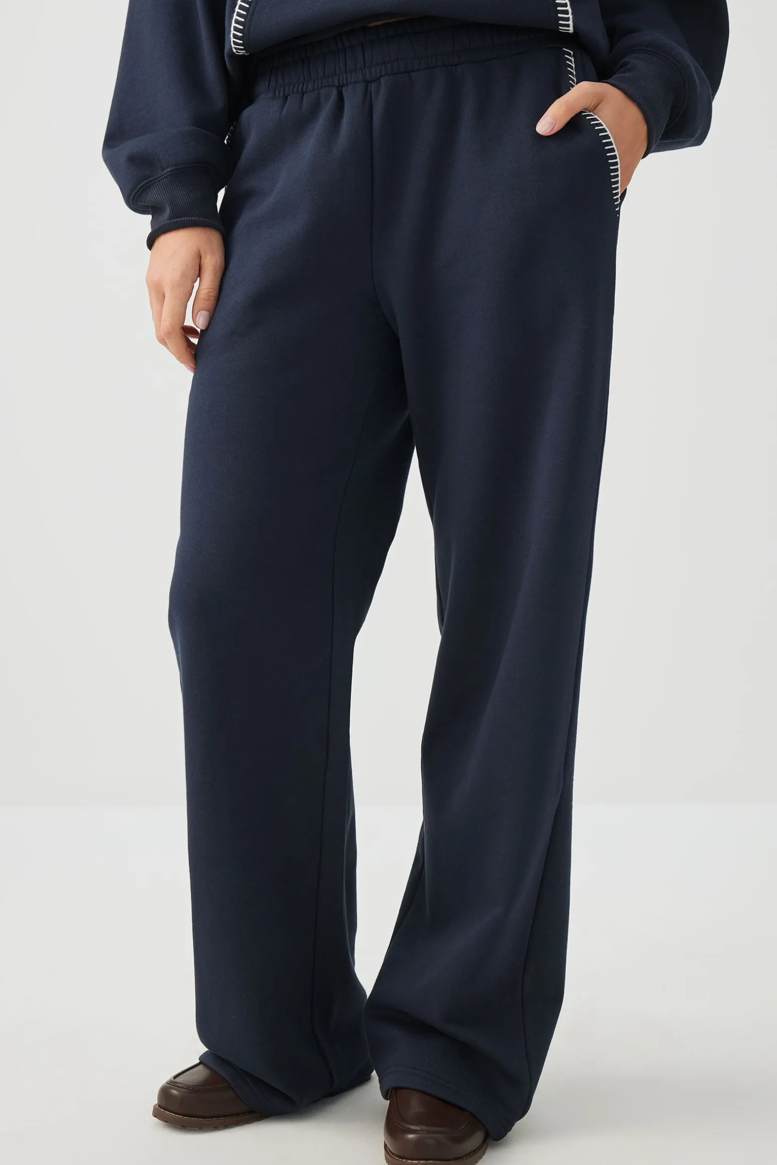 Whipstitch Wide Leg Sweatpants