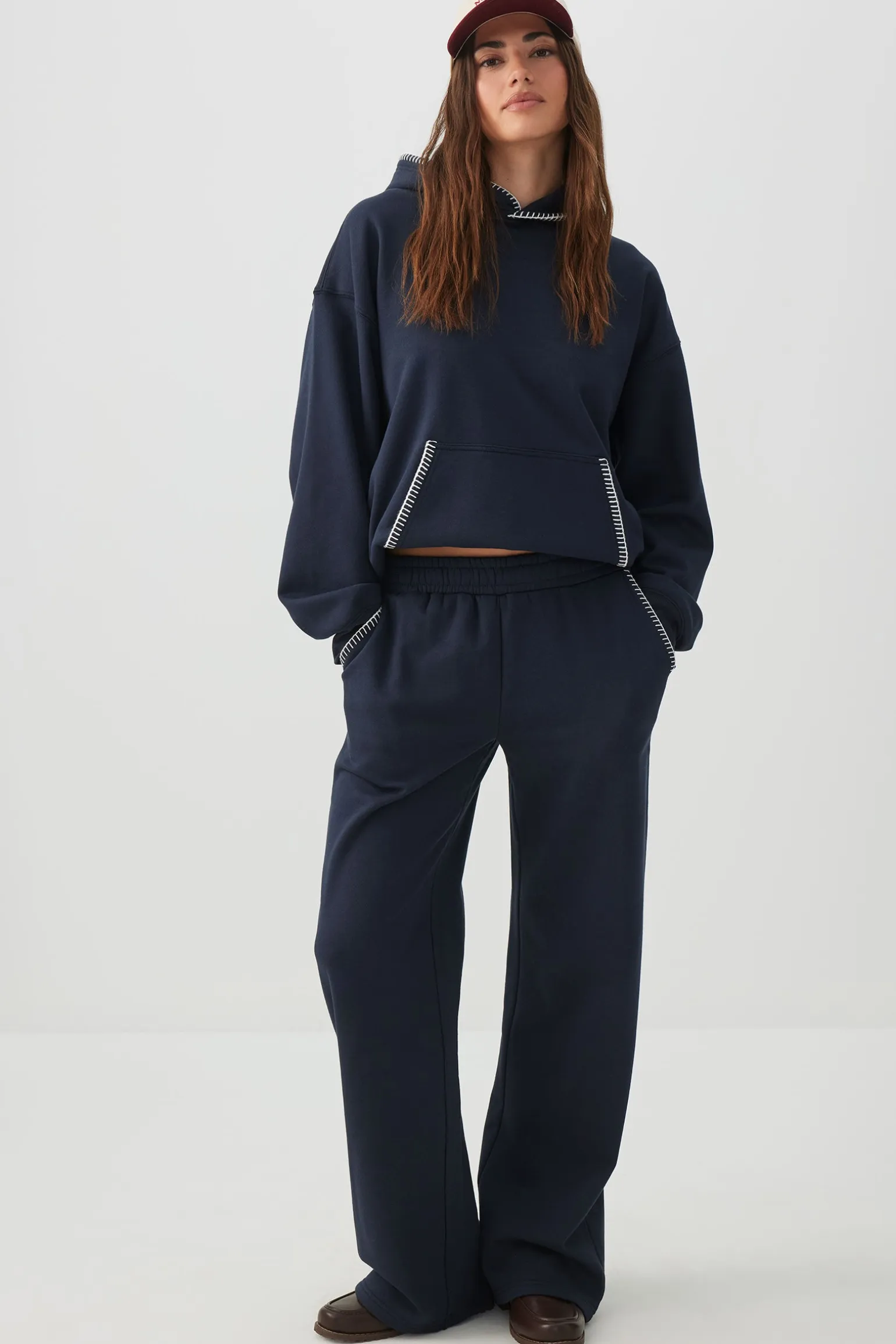 Whipstitch Wide Leg Sweatpants