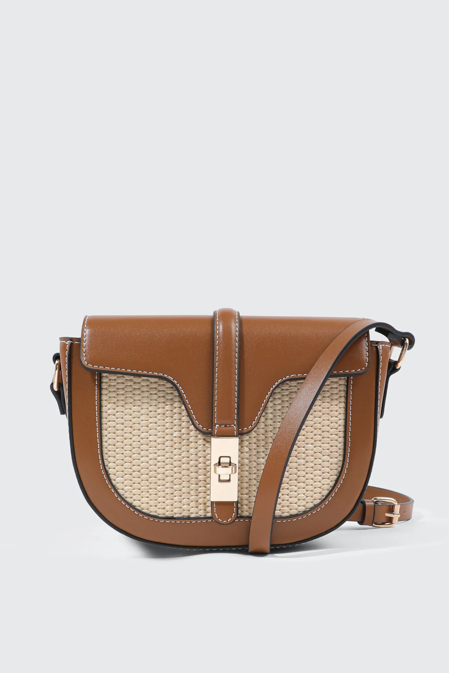 Woven Panel Saddle Crossbody Bag