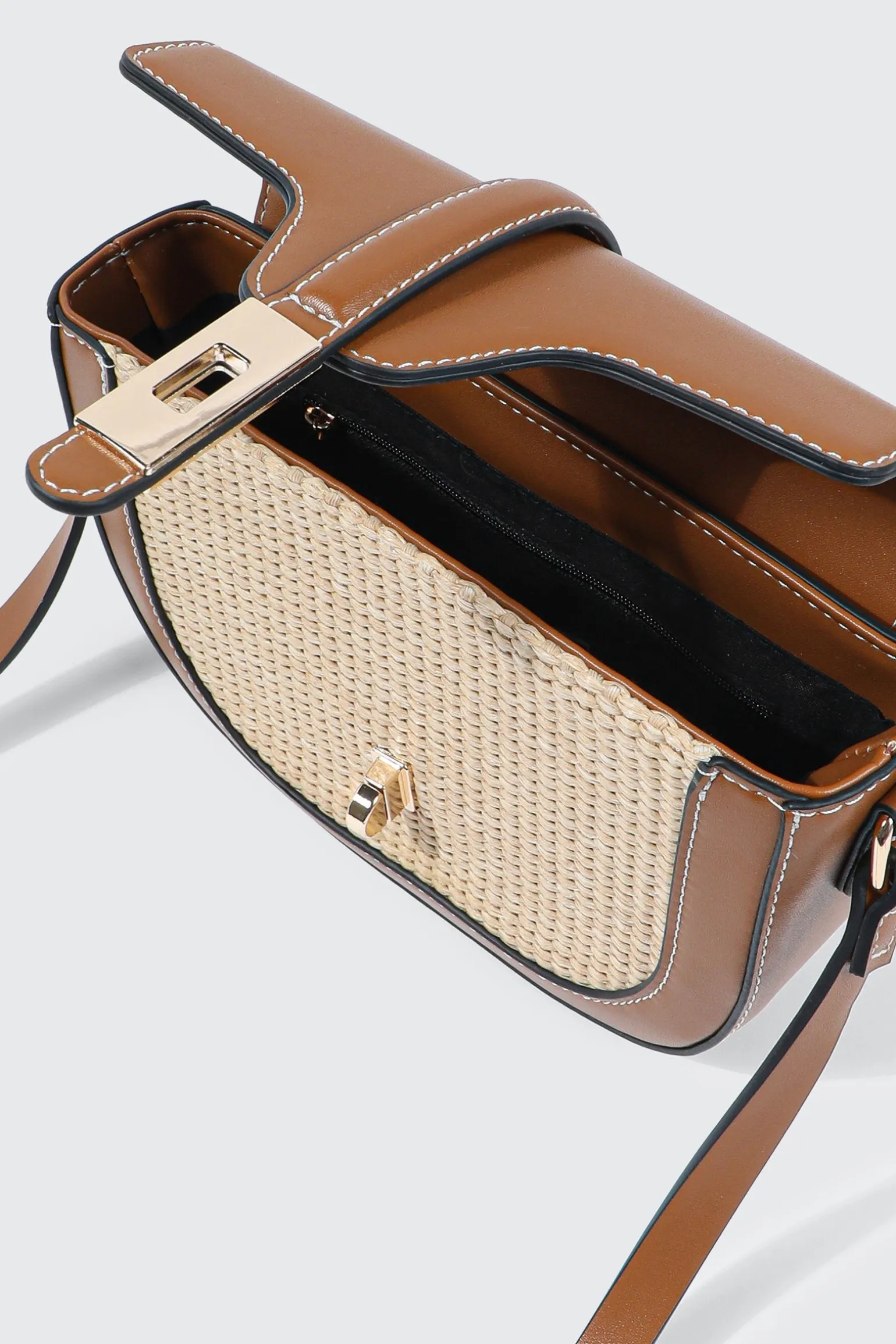 Woven Panel Saddle Crossbody Bag