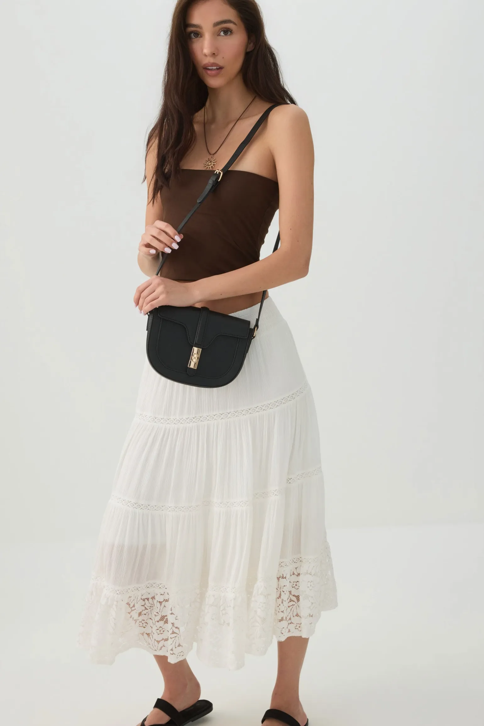 Woven Panel Saddle Crossbody Bag