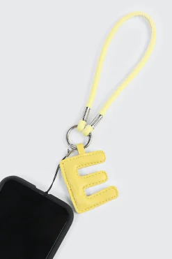 Yellow Initial E Faux Leather Charm with Wristlet
