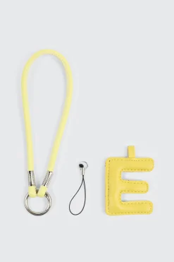 Yellow Initial E Faux Leather Charm with Wristlet