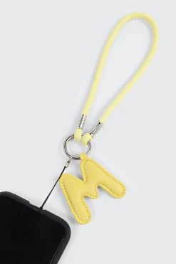 Yellow Initial M Faux Leather Charm with Wristlet